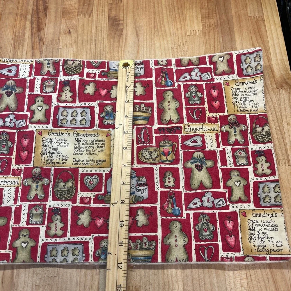 Set of 4 Vintage Quilted Gingerbread Christmas Placemats Red Holiday Decor
